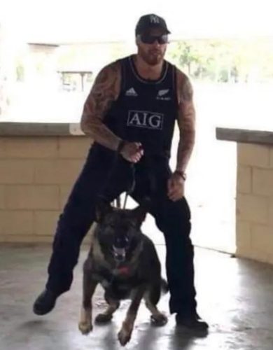 security guard handling a guard dog
